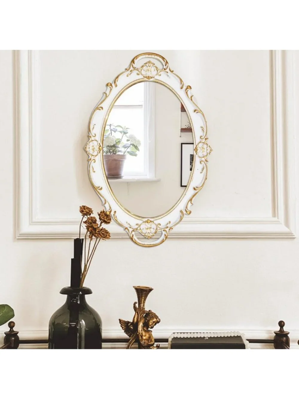 Vintage Oval Decorative Wall Mirror Set - Antique Hanging Mirrors (14.5